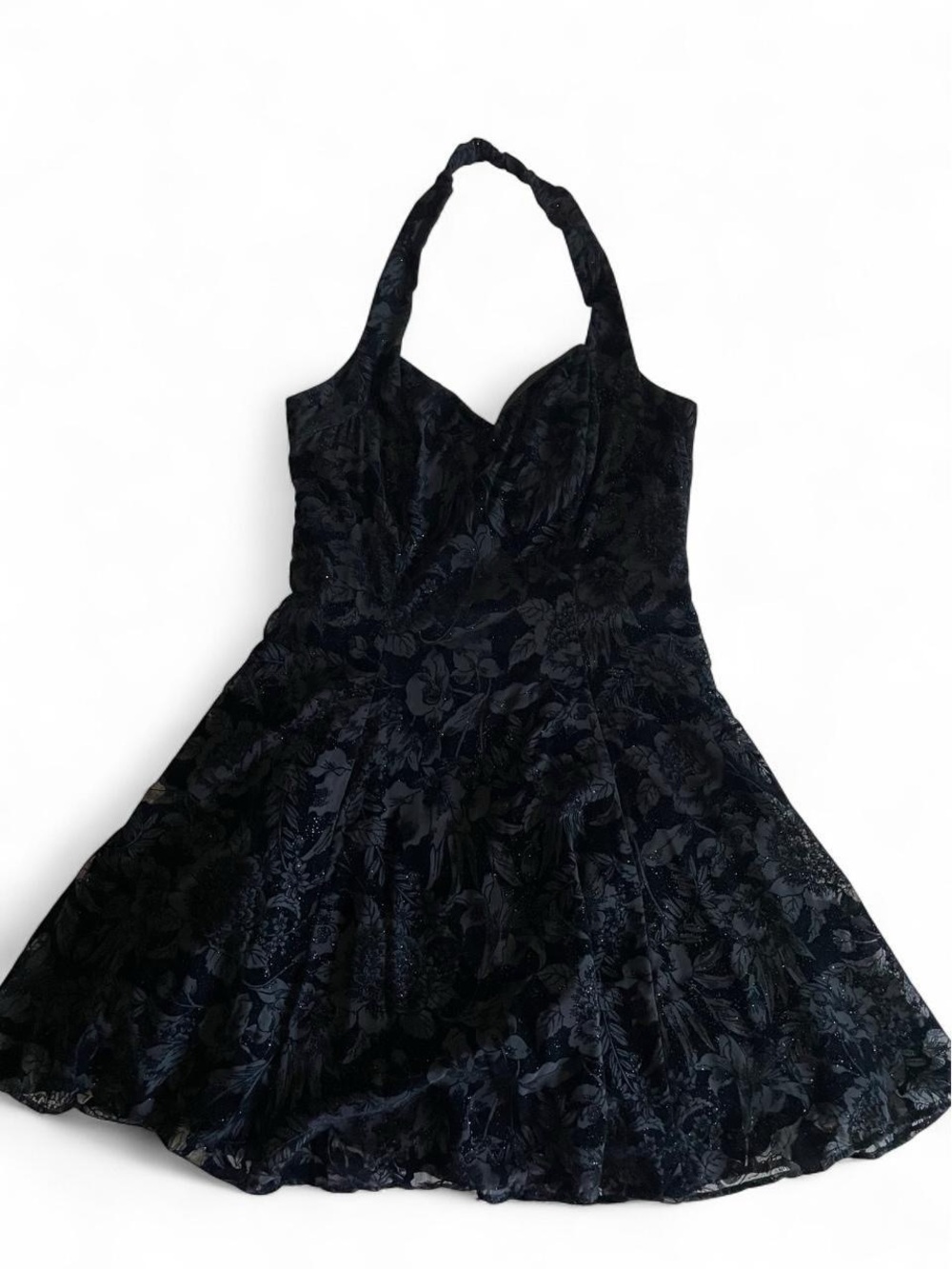 Jump Casuals Black Velvet Floral Halter Mini-Dress